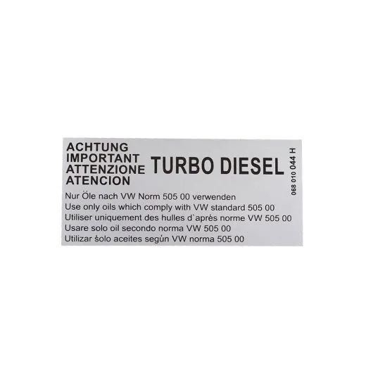 VW Bus T3 Aufkleber "Warnhinweis Motorl Turbo Diesel" silber