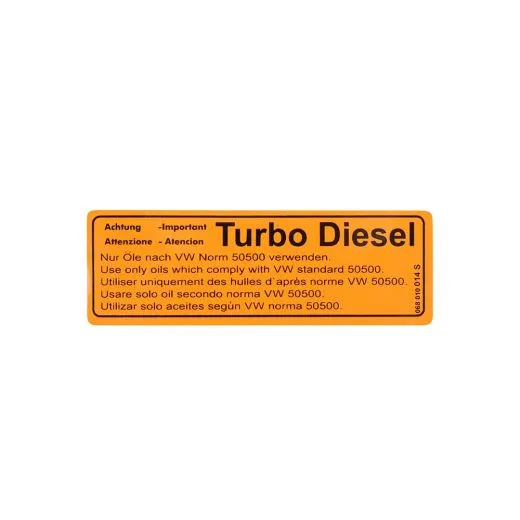 VW Bus T3 Aufkleber "Warnhinweis Motorl Turbo Diesel" orange
