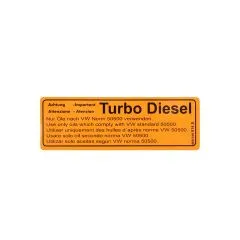VW Bus T3 Aufkleber &quote;Warnhinweis Motorl Turbo Diesel&quote; orange